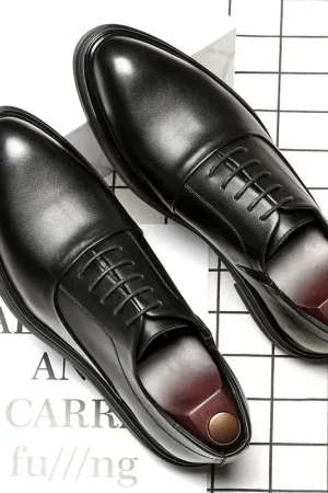 Men Pointed Toe Lace Up Dress Shoes Men Thick Sole Business Casual Leather Shoes British Soft Leather Men's Wedding Shoes Luxury