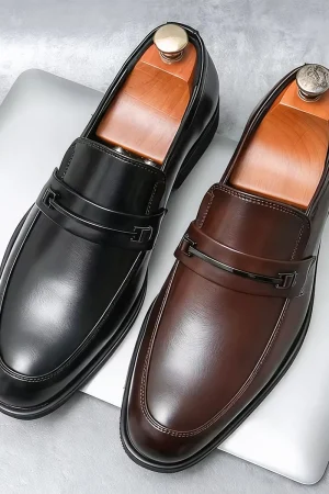Men's Formal Leather Shoes Classic Style Slip On Loafers Round Toe Breathable Non-Slip Business Dress Wedding Office Casual Shos