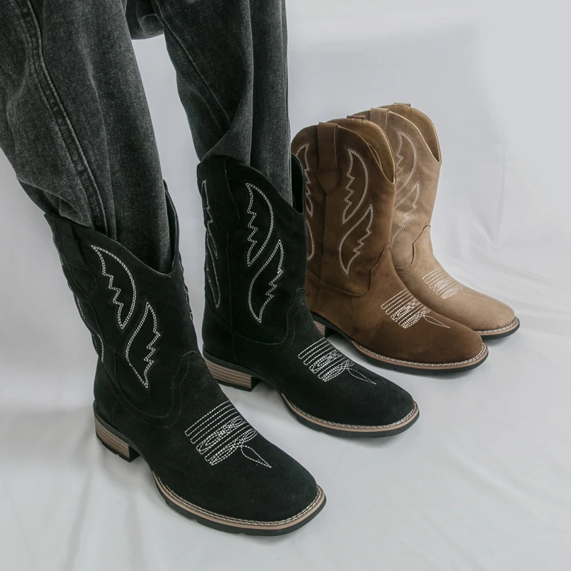 New Mid Calf Western Boots Outdoor Casual Men's Cowboy Boots Fashion Suede Leather Men's Boots Retro Designed Riding Boots - Image 6