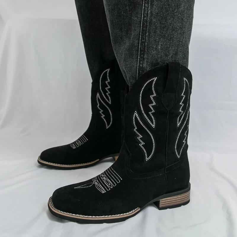 New Mid Calf Western Boots Outdoor Casual Men's Cowboy Boots Fashion Suede Leather Men's Boots Retro Designed Riding Boots - Image 5