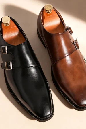 Classic Retro Dress Men's Monk Leather Shoes With Pointed Toe Buckle Business Office Wedding Comfortable Men's Oxfords Shoes