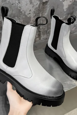 New Fashion Pu Leather Mid-Calf Boots Comfortable Anti-Slip High-Top Shoes Versatile Man Chelsea Boots Outdoor Men Walking Shoes