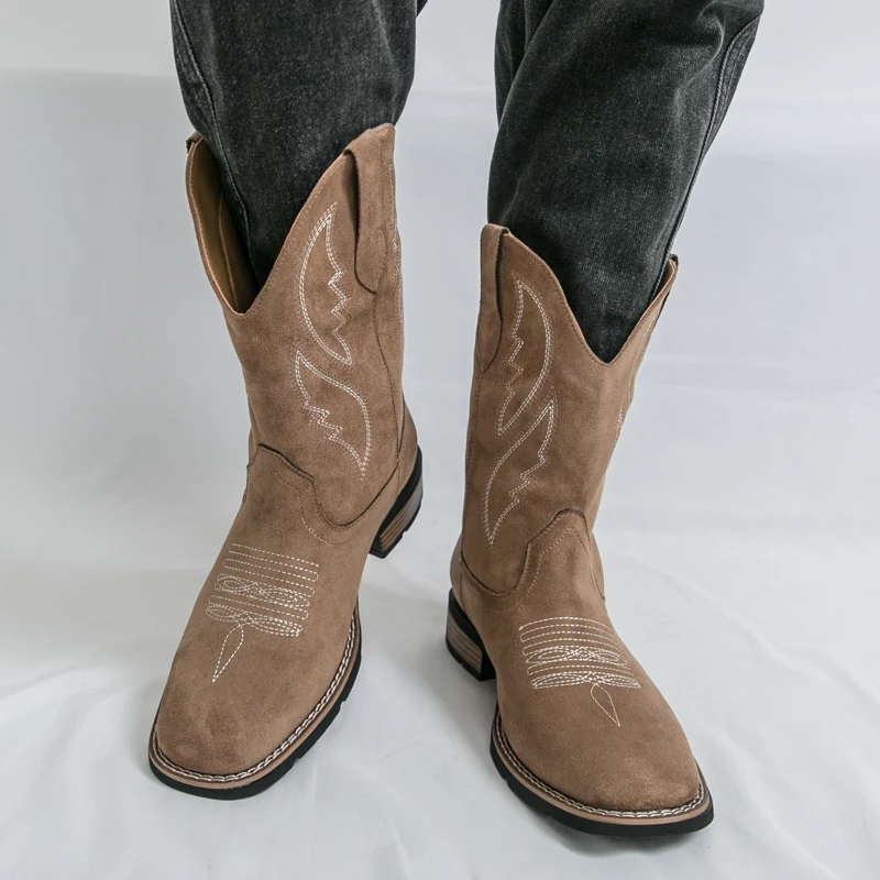 New Mid Calf Western Boots Outdoor Casual Men's Cowboy Boots Fashion Suede Leather Men's Boots Retro Designed Riding Boots - Image 2
