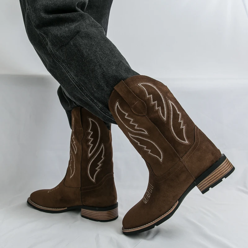 New Mid Calf Western Boots Outdoor Casual Men's Cowboy Boots Fashion Suede Leather Men's Boots Retro Designed Riding Boots - Image 4