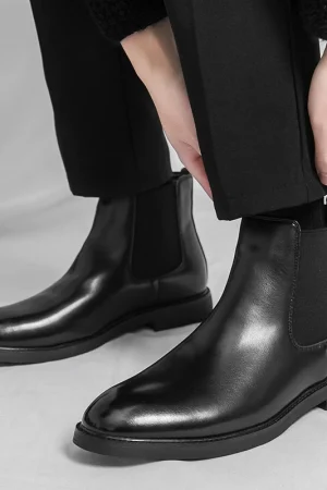 British and Korean style trendy men's casual high-top leather shoes brock riding boots Chelsea pointed business ankle boots